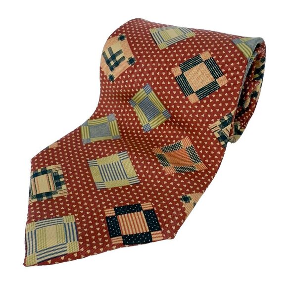 YVES SAINT-LAURENT Neckwear 100% Silk Geometric Rust Tie L 55" x W 3.5" - Picture 1 of 4
